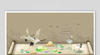 中式卷轴飞鸟水墨意境图-众图网