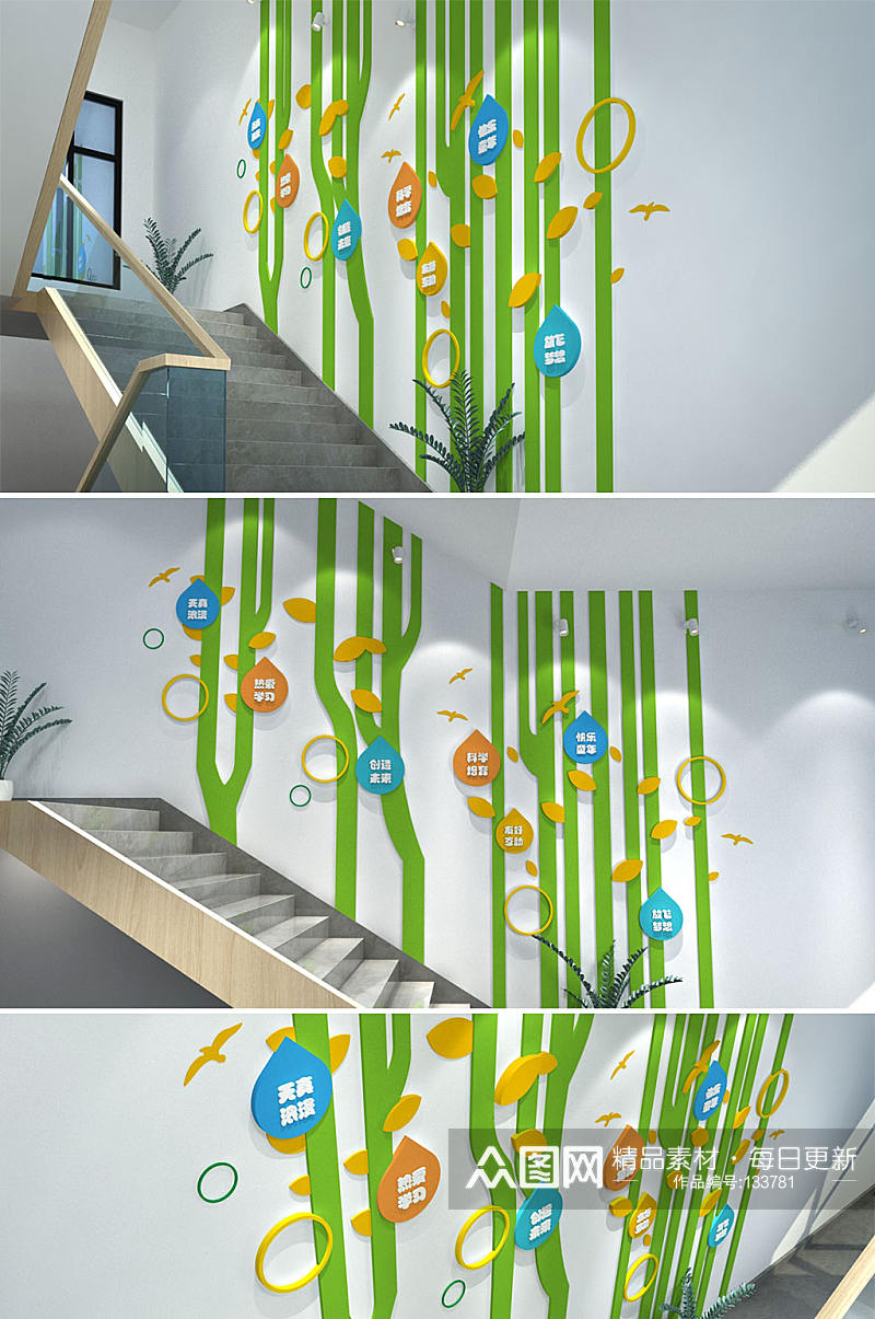 植物幼儿园环创校园楼梯文化墙素材