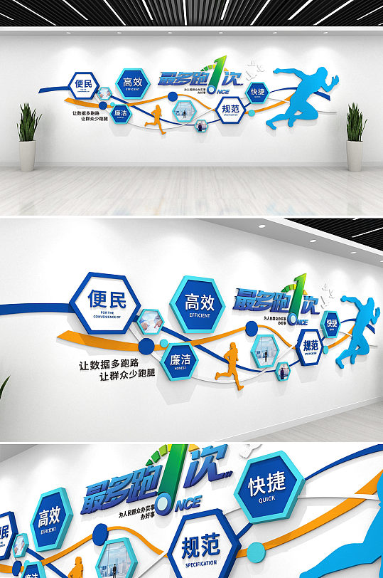 社區(qū)效率 最多跑一次文化墻