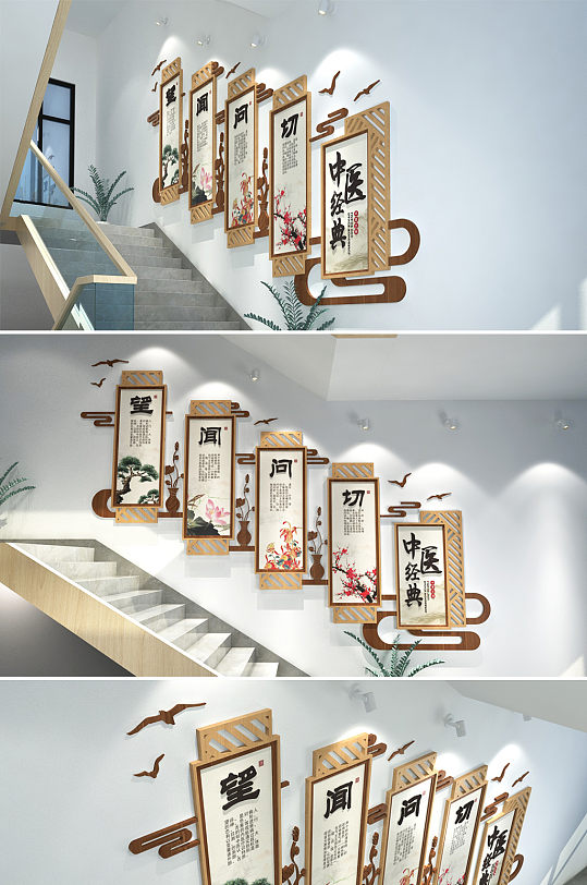 中医经典医院诊所 楼梯文化墙创意设计图片