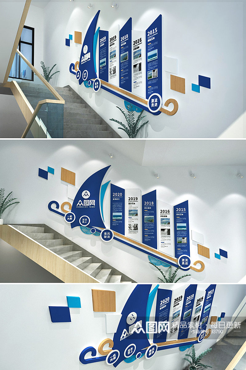 一帆风顺互联网科技企业发展历程楼道楼梯大数据文化墙素材