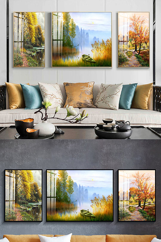 油画手绘芦苇装饰画