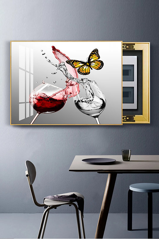 轻奢酒杯蝴蝶推拉式电表箱装饰画