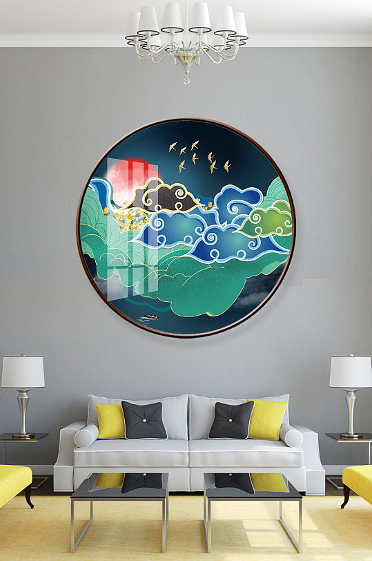 新中式祥云旭日民俗装饰画