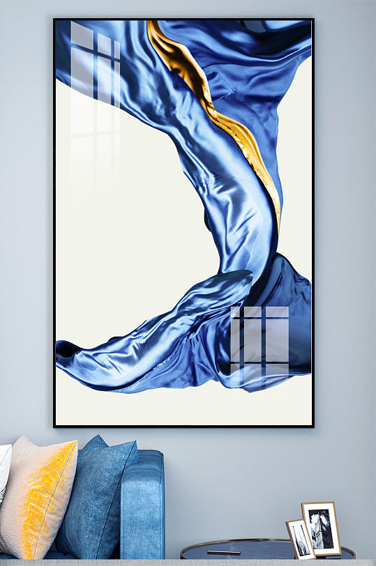 新中式蓝色飘带玄关装饰画