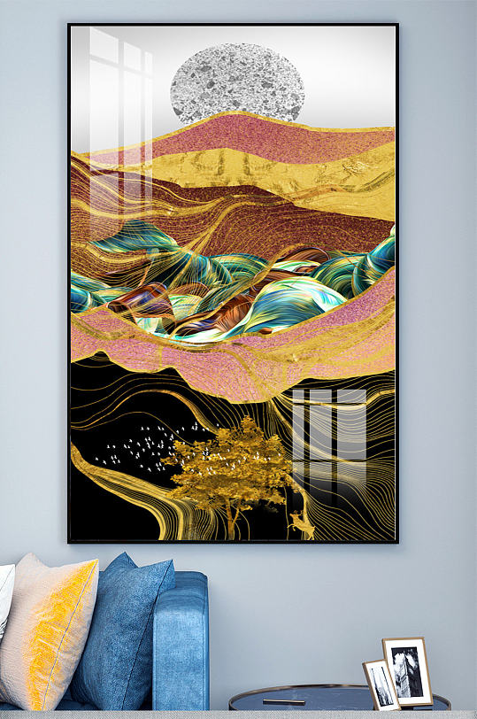 新中式金色鎏金玄关装饰画