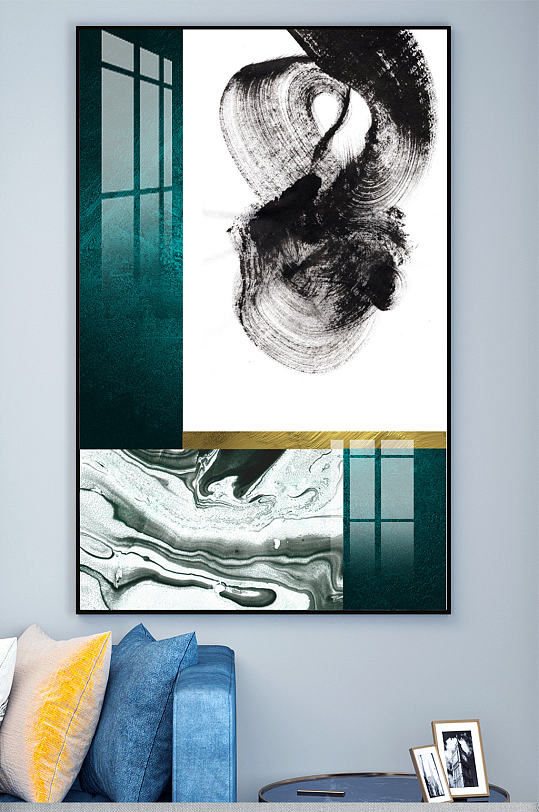 新中式水墨泼墨玄关装饰画