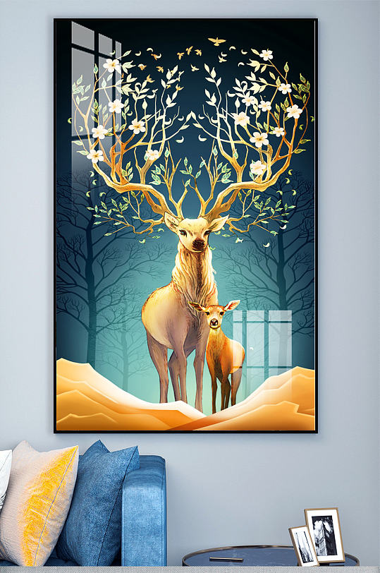新中式北欧麋鹿玄关装饰画-众图网