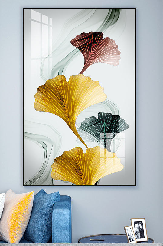 银杏叶线条玄关装饰画-众图网