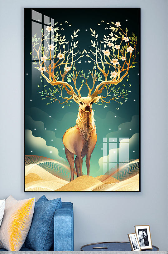 北欧梦幻麋鹿玄关装饰画