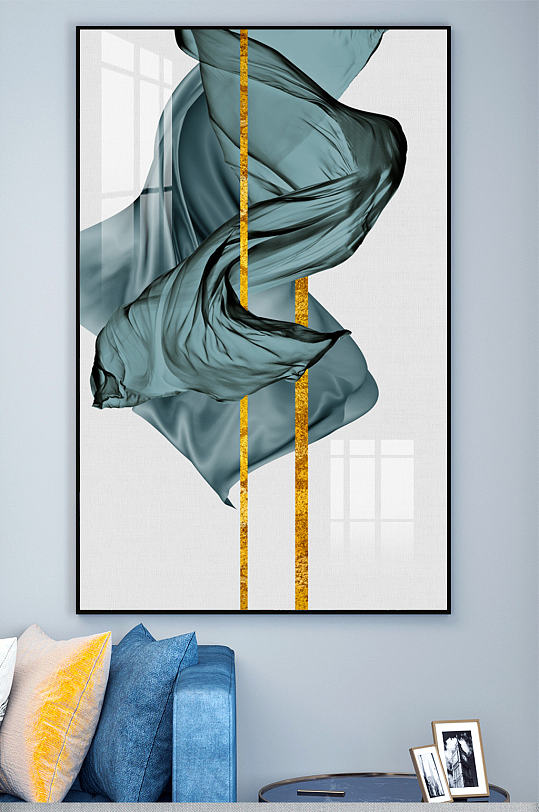 新中式丝绸飘带玄关装饰画