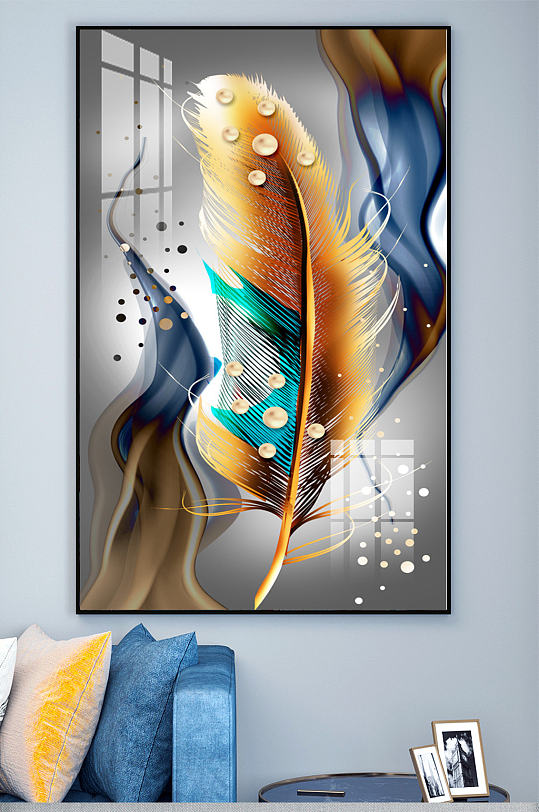 飘带线条彩色羽毛装饰画