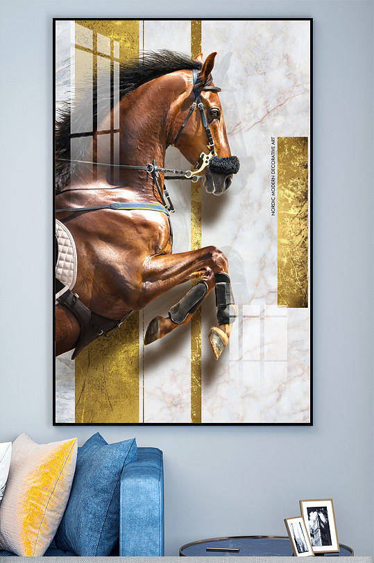 新中式马金箔玄关装饰画-众图网