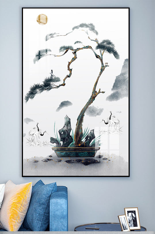 迎客松盆景玄关装饰画