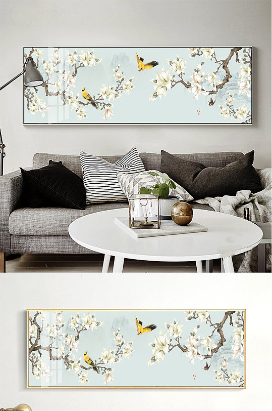新中式玉兰花鸟装饰画