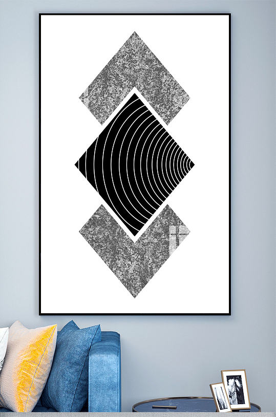 黑白几何菱形玄关装饰画