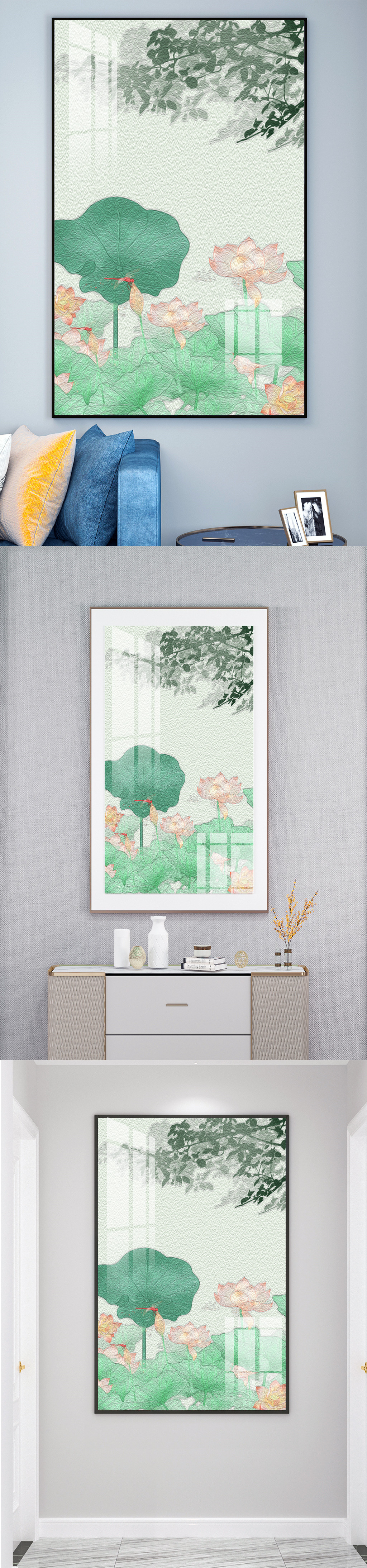 水墨国画荷花硅藻泥装饰画素材