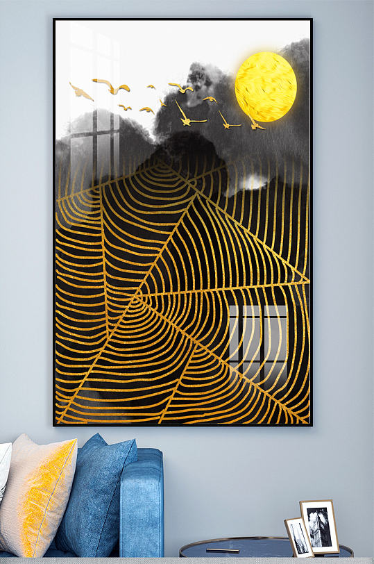 鎏金线条蜘蛛网月亮装饰画