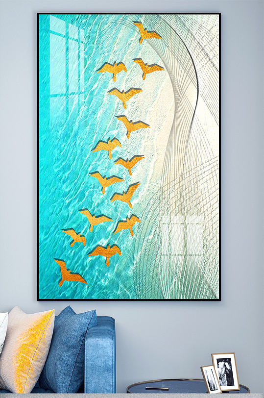 清新线条蓝色金色海鸥画小清新线条叶子花卉装饰画立即下载小清新绿色