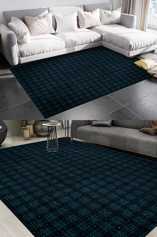 蓝色床边毯地毯地垫图案-众图网