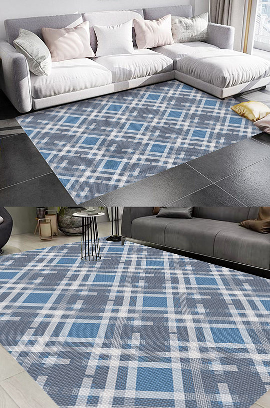 蓝色床边毯地毯地垫图案-众图网