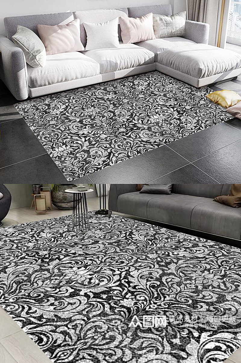 欧式复古灰色印花地毯图案素材