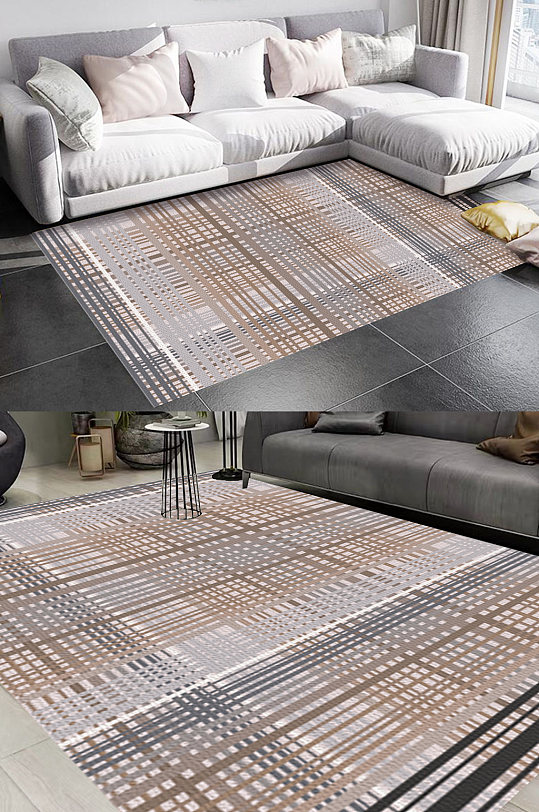 抽象几何线条格子地毯图案-众图网