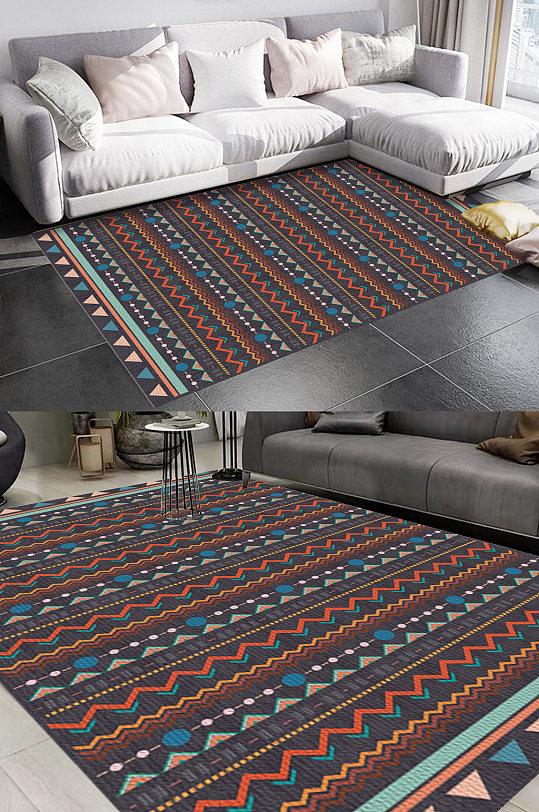 民族风宝蓝色花纹地毯图案-众图网