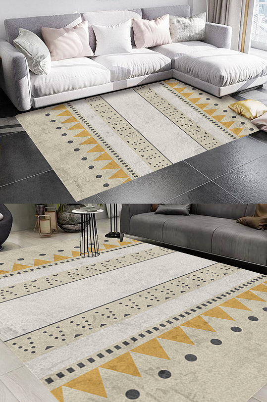 北欧民族风黄色地毯图案-众图网