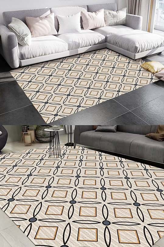 几何正方形花朵地毯图案-众图网