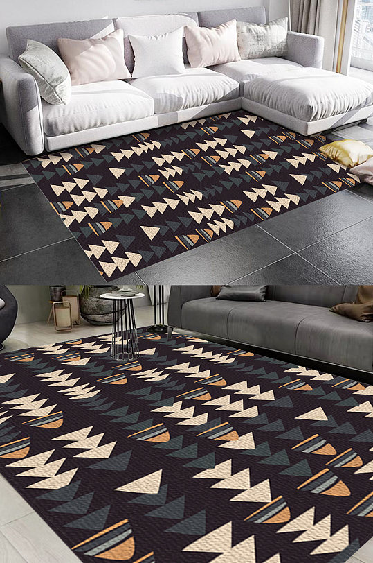 耐脏北欧几何风格地毯图案-众图网