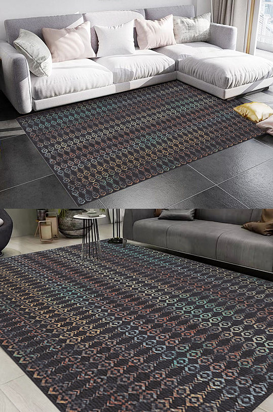 彩色黑色风格地毯图案-众图网