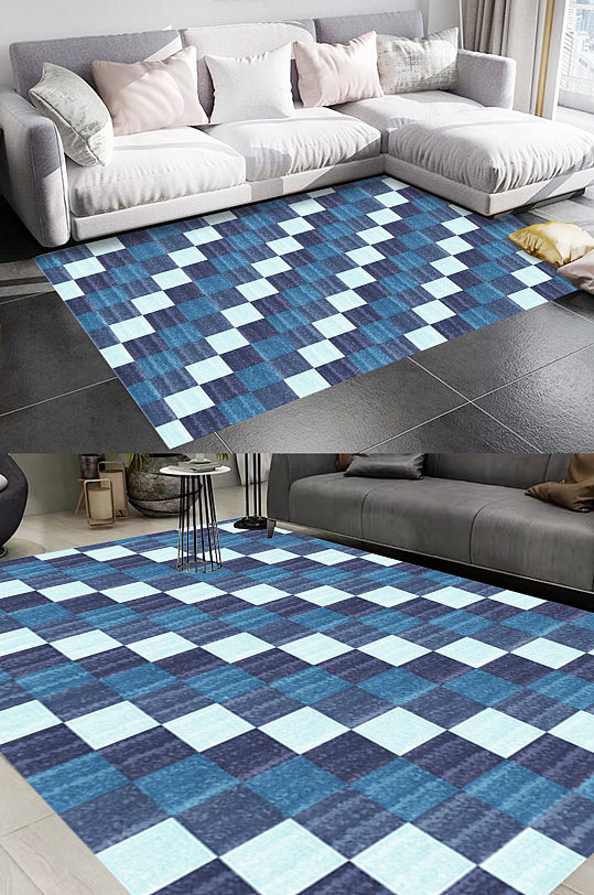 蓝色几何色块风格地毯图案-众图网