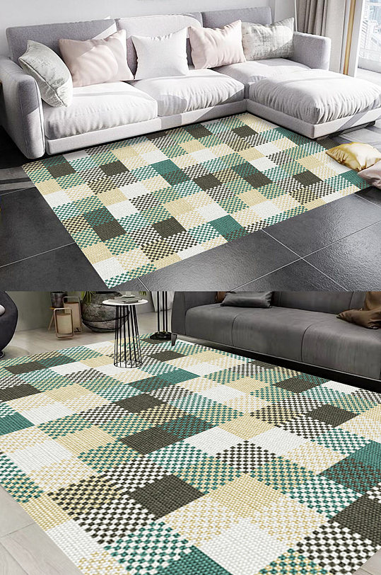 几何方块拼图风格地毯图案-众图网