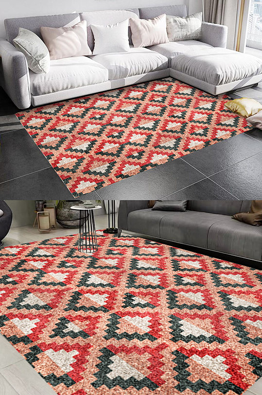 复古美式几何风格地毯图案-众图网