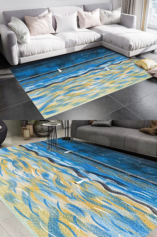 手绘油画大海风格地毯图案-众图网