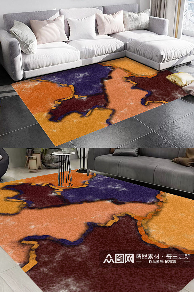 桔色油画色块风格地毯图案素材