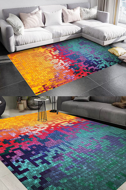 色彩马赛克风格地毯图案-众图网