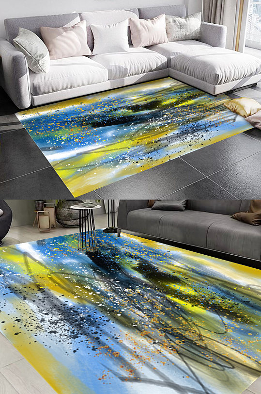 泼墨涂鸦墨点风格地毯图案-众图网