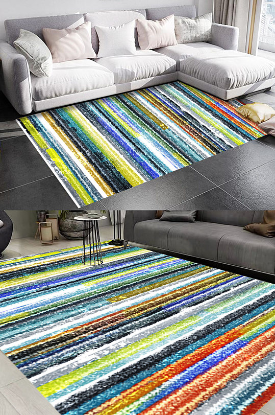 水彩油画竖条风格地毯图案-众图网