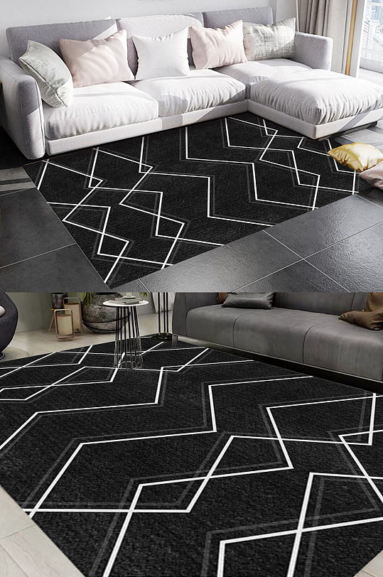 黑色几何线条风格地毯图案-众图网