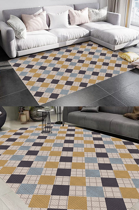 方块拼图拼色风格地毯图案-众图网