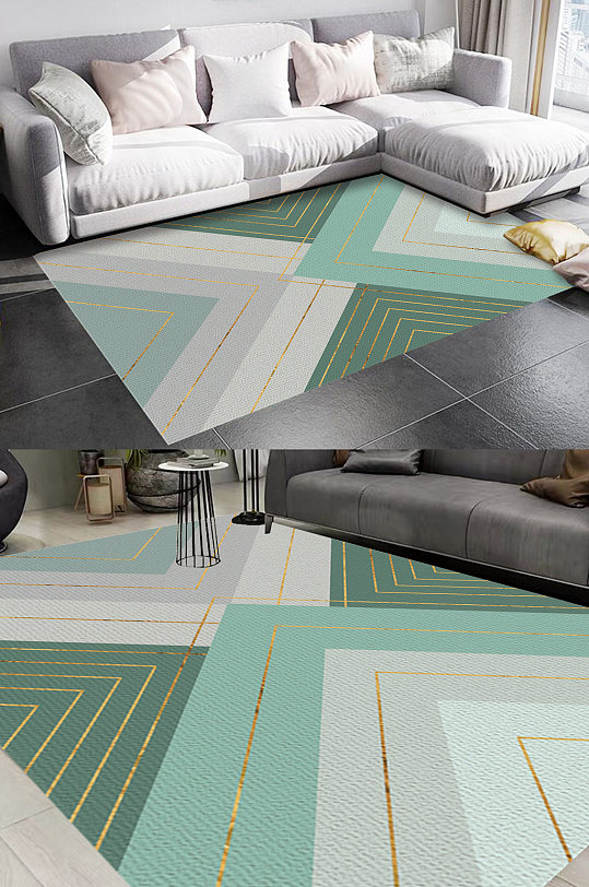 莫兰迪绿色系风格地毯图案-众图网