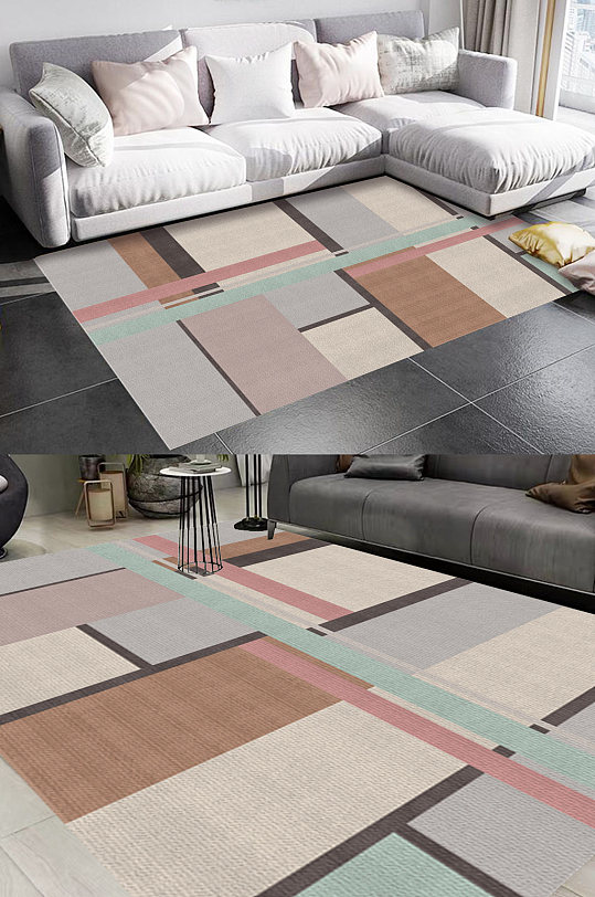 莫兰迪大地色风格地毯图案-众图网