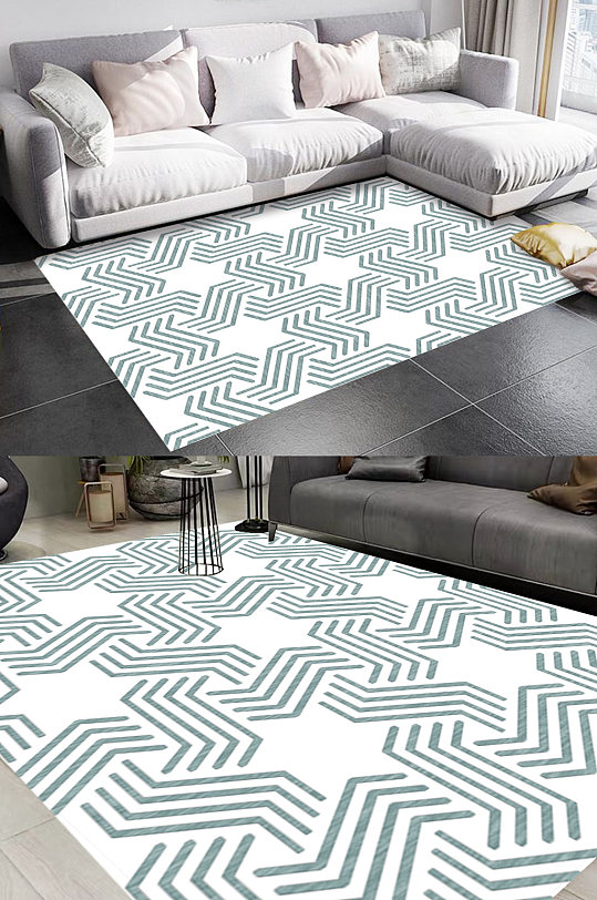 简约线条拼接风格地毯图案-众图网