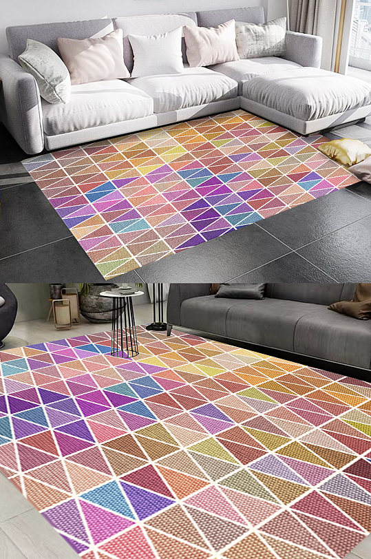 色彩几何拼接风格地毯图案-众图网