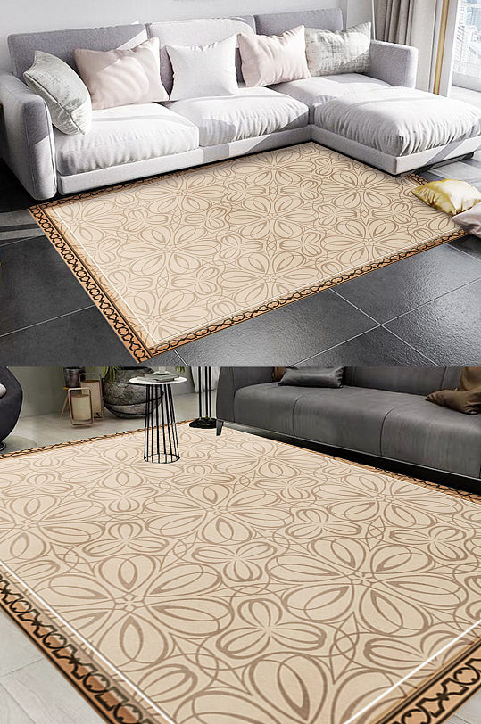 棕色花朵欧式风格地毯图案-众图网