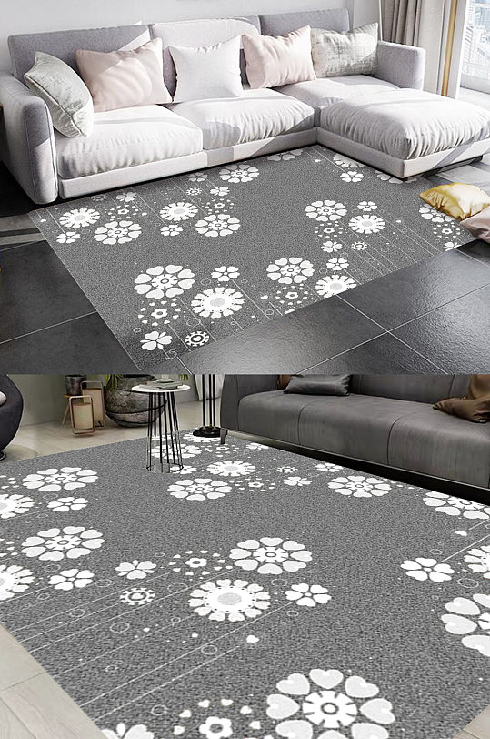 灰色花朵风格地毯图案-众图网
