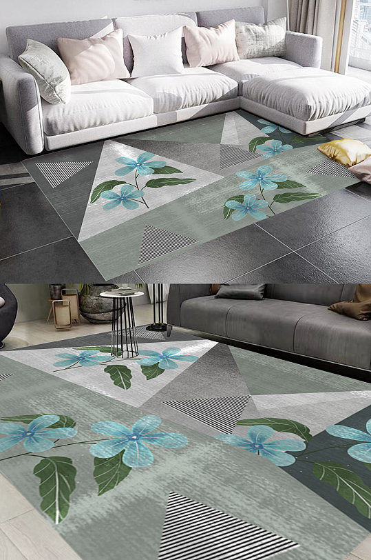 几何花山朵风格地毯图案-众图网