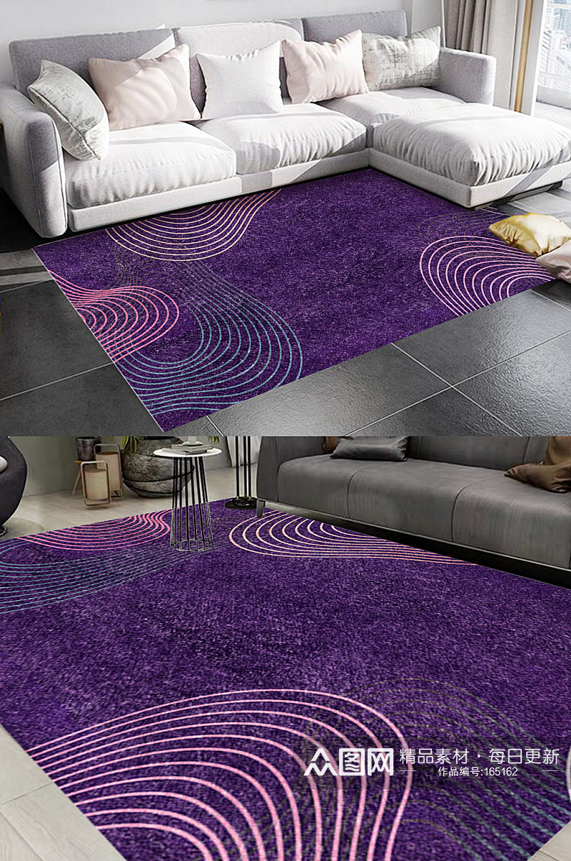 紫色纯色线条风格地毯图案素材